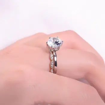 

GEM'S BALLET Brilliant 3.0Ct 9mm EF Color 6 Prong Moissanite Ring 925 Sterling Silve Stacking Solitaire Bridal Rings Set Jewelry