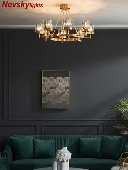 

Modern brass chandelier lighting living room crystal pendant lamps dining copper chandeliers bedroom crystal ceiling lamps Hall