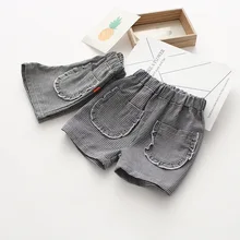 С кружевным карманом на гусеничном ходу; летняя Клетчатая одежда в Корейском стиле для девочек; tong duan ku; Новые товары; детская одежда; 30903