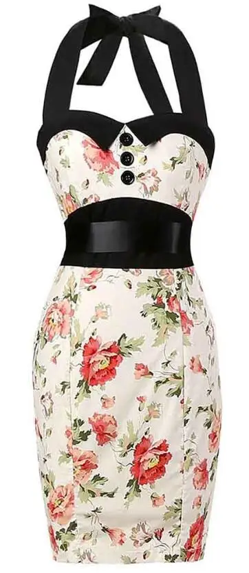 rockabilly dress Черное сексуальное платье в горошек с лямкой на шее в стиле рокабилли винтажное женское летнее облегающее платье-карандаш с леопардовым принтом, 50s - Цвет: rockabilly dress