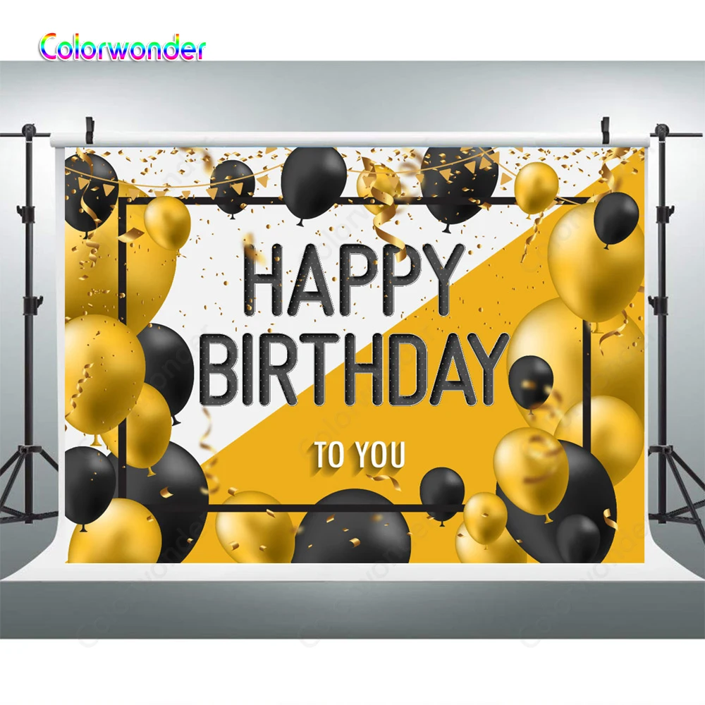 Photography Backdrop Gold And Black Balloons Happhy Birthday Banner For Child Women Party Decorations Photo Background Photocall |