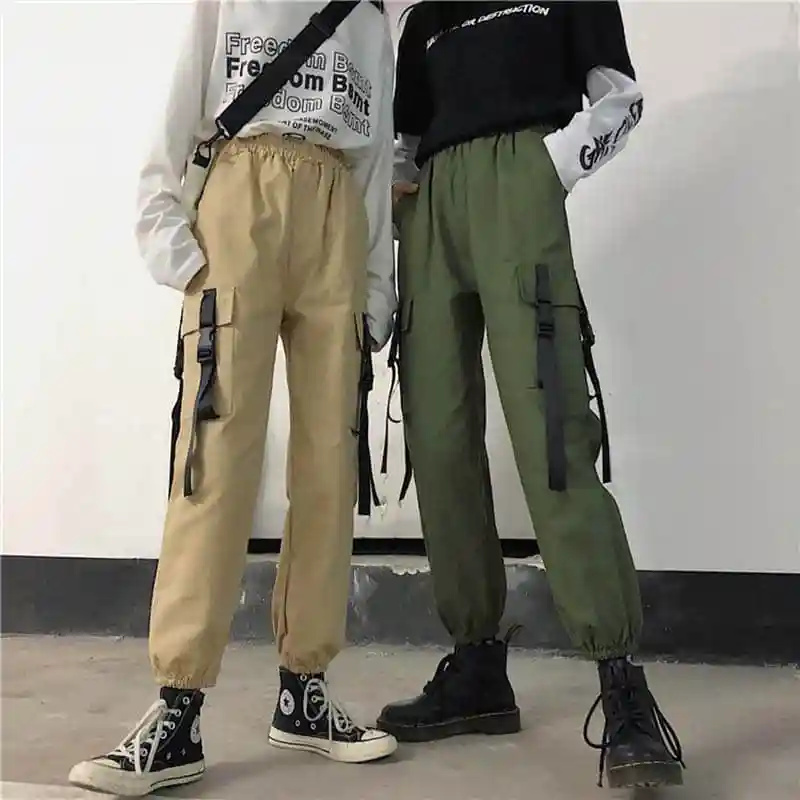 Женская одежда уличная новая Корейская Harajuku Повседневная Свободная ulzzang эластичная талия Харадзюку Твердые гарем карго Брюки с высокой