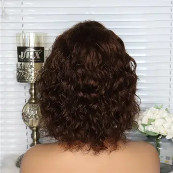 

Curly Human Hair Wigs with Bang for Women Peruvian Remy Full Machine Made Nautral Wave Short Bob Wgs