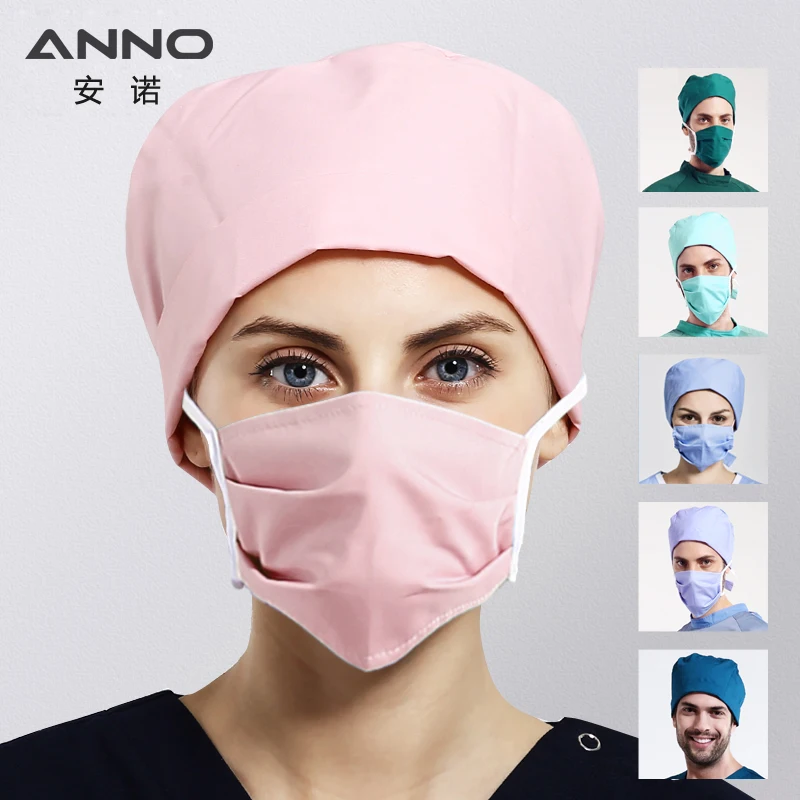 ANNO хирургическая Кепка с маской хлопковые головные уборы для медсестер для женщин и мужчин одноразовые аптеки больницы Короткие Длинные волосы медицинская шапочка