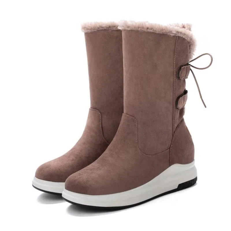 ZALAVOR Women Mid Calf Boots Plush Fur Keep Warm Short Boots Casual Thick Sole Round Toe Winter Shoes Woman Footwear Size 34-43
