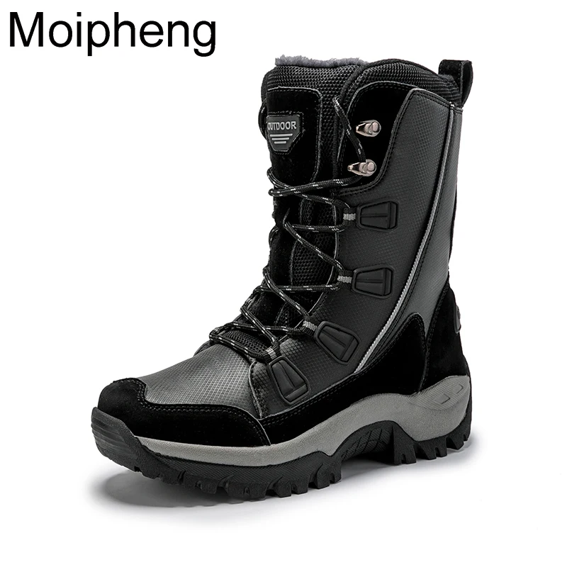 Moipheng Women Boots Hot Warm Winter Plush Mid-Calf Waterproof Ladies Booties Black Plus Size Pu Leather Boots Women Botas Mujer