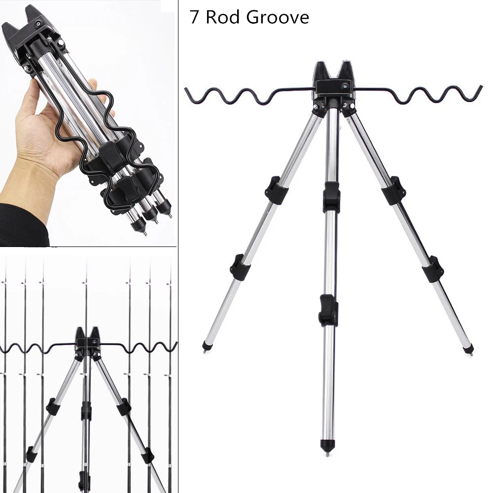 Aluminum Alloy Telescopic 5 / 7 Groove Fishing Rod Holder Portable  Collapsible Tripod Stand Sea Fishing Pole Bracket - AliExpress