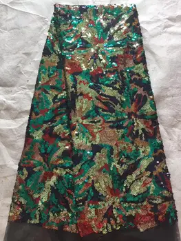 

Best Quality Sequins Lace Latest African Lace Fabric Green Gold 3D Flower Applique Afican French Wedding Lace Fabric For Dress