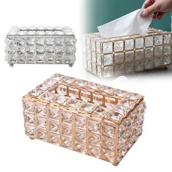 

Creative Tissue Box Holder Crystal Cube Napkin Dispenser Bedroom Office Napkin Tray Paper Towel Holder Rhinestone Tissue Box