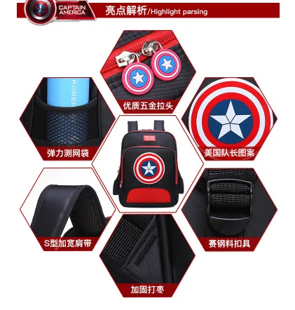 

New Style America Captain 1-3-6 Grade Schoolbag for Elementary School Students Boy Burden Relieving Spine-Backpack