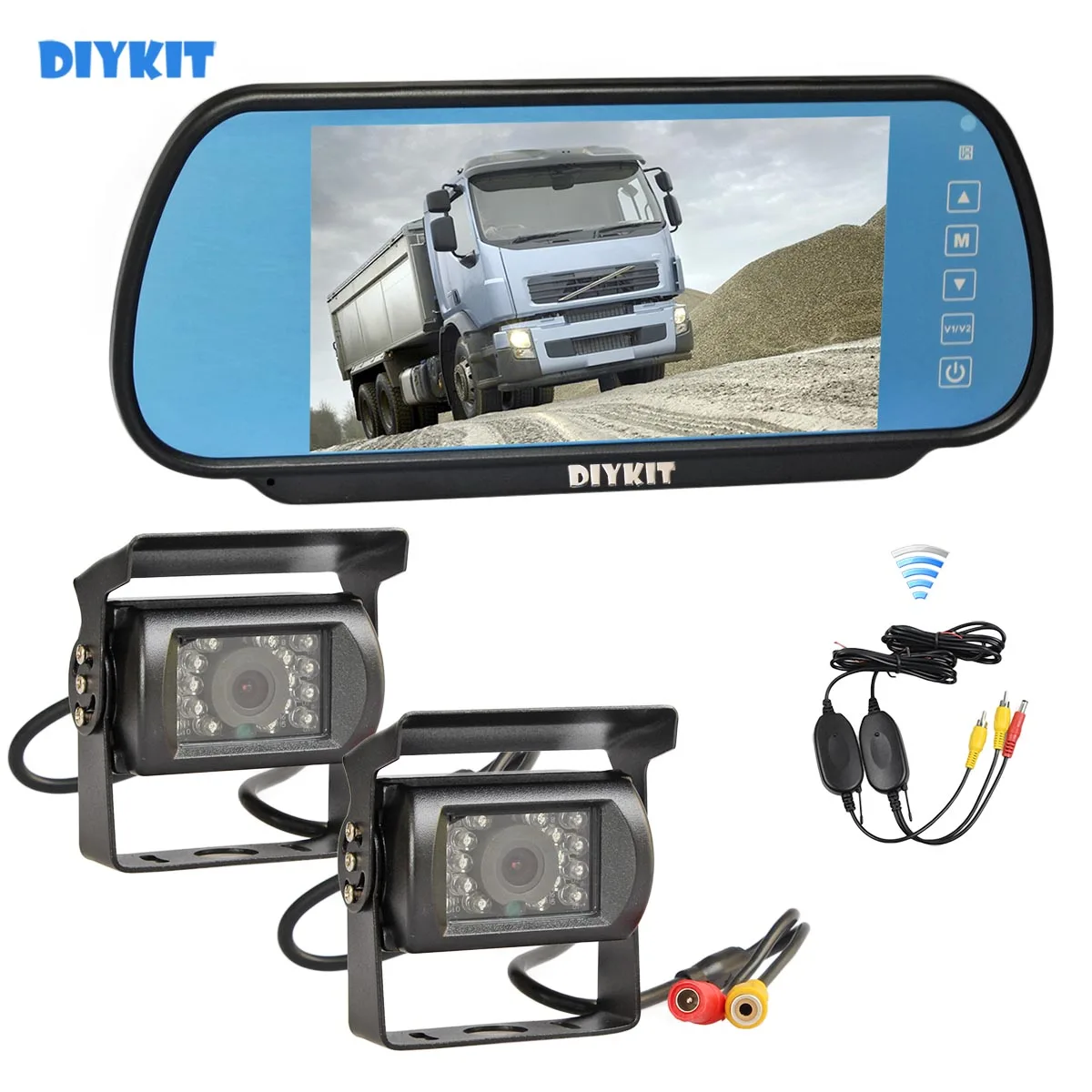 Diykit, беспроводной 7 дюймовый HD зеркало монитор для автомобиля Водонепроницаемый CCD камера заднего вида автомобиля Камера Для караван 1V2