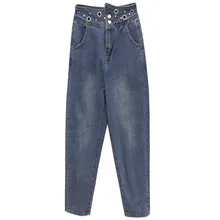 Ins для осенней одежды, ассиметричный, с высокой талией, неправильные ногти, бусины, тонкие брюки, промытые водой, джинсы, женщины