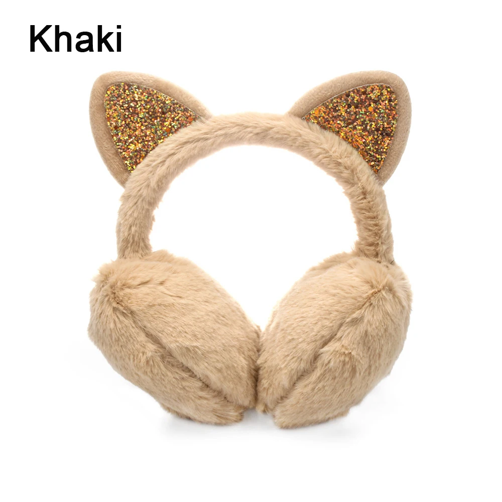 1-Khaki Новые милые плюшевые теплые наушники с мультяшным кроликом котом Модные женские зимние теплые плотные теплые наушники для девочек и мальчиков защита ушей - Цвет: 1-Khaki
