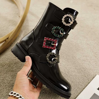 

Luxury brand leather autumn and winter short boots women's boots Crystal diamond buckle Genuine Leather 3255370