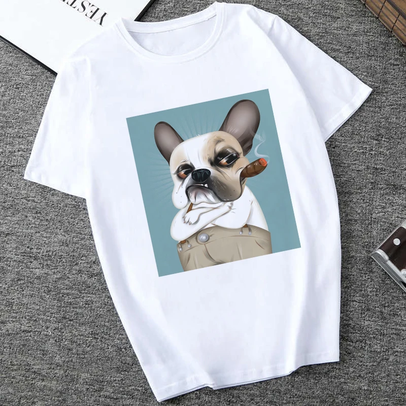 Kawaii Французский бульдог печать белая футболка Женская Повседневная забавная секция Harajuku рубашка Мода Винтаж розовый топы Женская одежда s