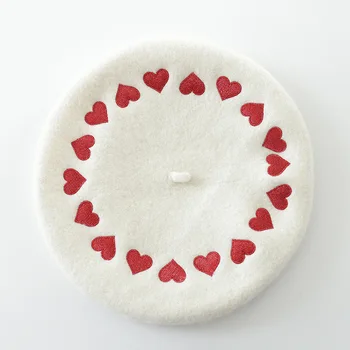 

New love letter embroidery wool beret ladies fashion woolen hat winter berets for women