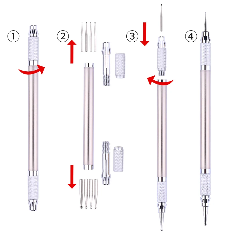 Ручка для дизайна ногтей двухсторонняя 8 размеров разборная серебряная металлическая точечная Цветочная ручка аксессуары для ногтей маникюрный набор инструментов для дизайна ногтей