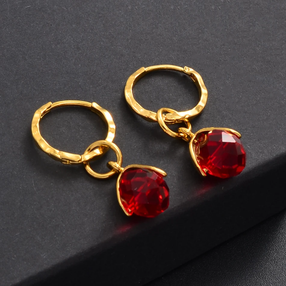 Anniyo Small Stone Earrings for Girls Women With Spring Ring Gold Color Mini Earring Marshall Micronesia Jewelry Gifts #138806
