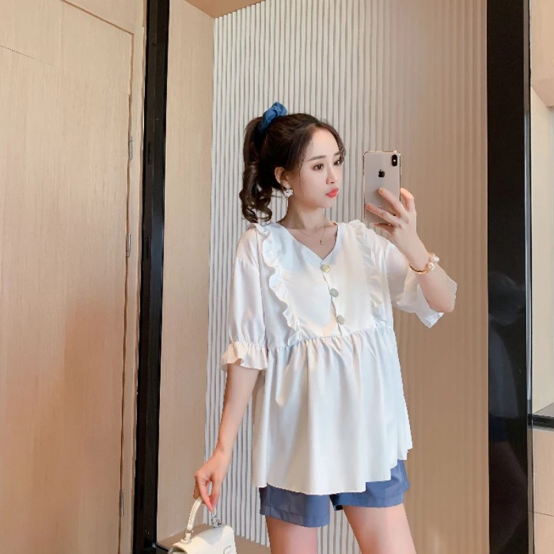 Корейская мода лето 637 # милые блузки для беременных рубашки женщин Туника Топы