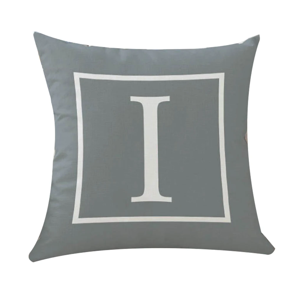 I Meijuner Cushion Cover Grey 26 English Alphabet Throw Pillowcase Single-sided Printing Pillowcase For Hotel Coffee Home Decor - Цвет: I
