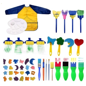 

42pcs Kids Early Learning Sponge Painting Brushes Kit,Sponge Drawing Shapes Paint Craft Brushes For Toddlers Assorted