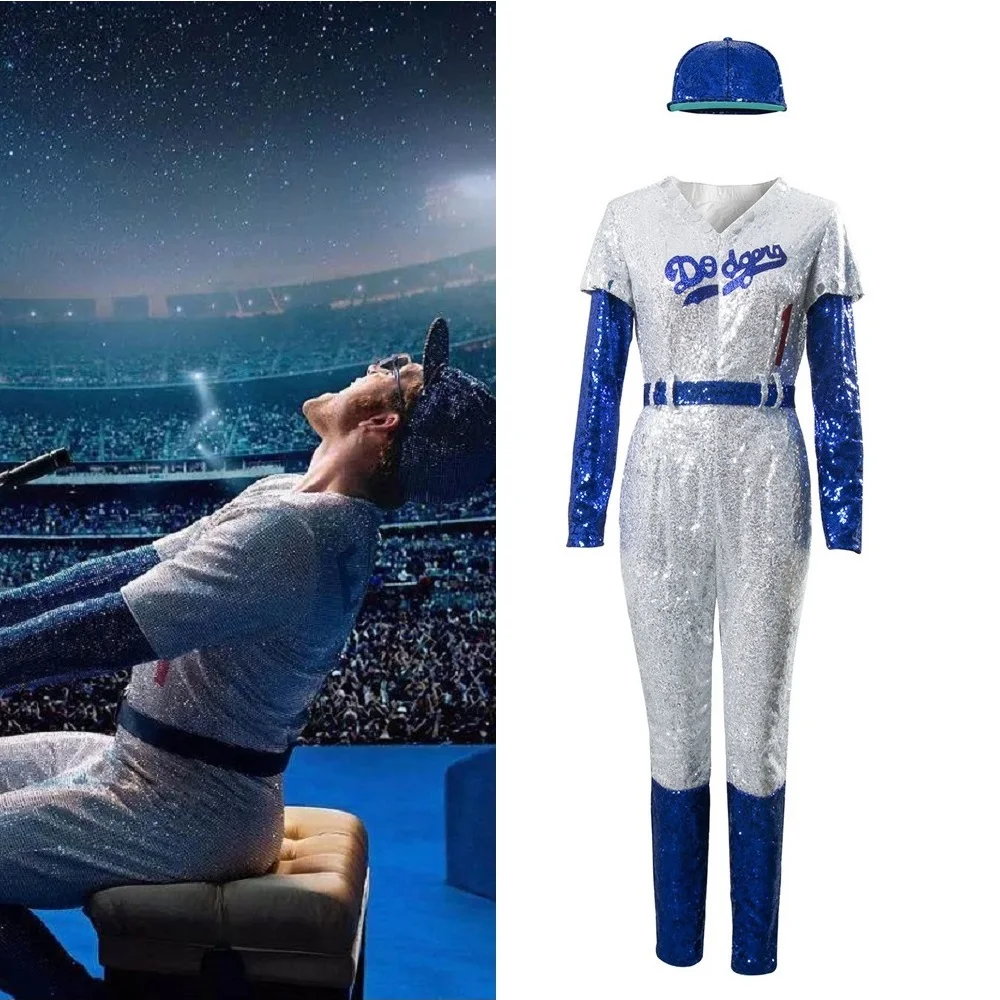 Rocketman Elton John Dodgers Baseball Sequins Jumpsuit Cosplay Costume Bib Pants