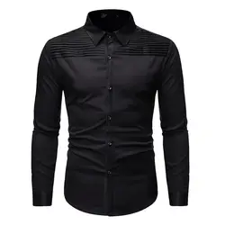 Черная мужская рубашка-смокинг Camisa Masculina 2019, брендовая приталенная Мужская Повседневная рубашка с длинным рукавом на пуговицах, рубашки