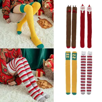 

Girl Winter Warm Knne Socks Women Christmas Theme Xmas Funny Socks 1 Pair Lady Long solid color socks leg warmer Dropshipping