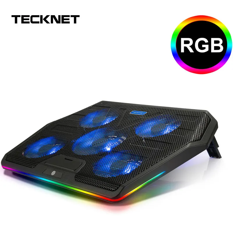 TeckNet Gaming Laptop Cooler Notebook Cooling Pad 5 RGB LED Fans Powerful Air Flow Adjustable Cooling Pad For 12-17 inch Laptop