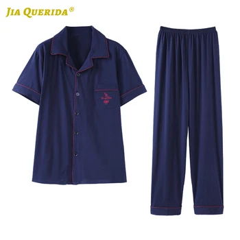 

Front Pocket Turn Down Collar Man Clothes Sleepwear Summer Pajamas Set Big Size Man Pyjamas Summer Fashion Style Casual Style