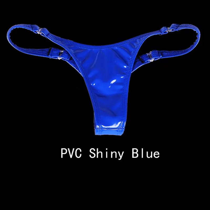 Сексуальные женские латексные трусики-стринги больших размеров с низкой посадкой, сексуальные трусики с низкой талией, стринги, микро стринги для женщин, на шнуровке, с Т-образной спинкой, эротическое белье 20 - Цвет: PVC Shiny Blue