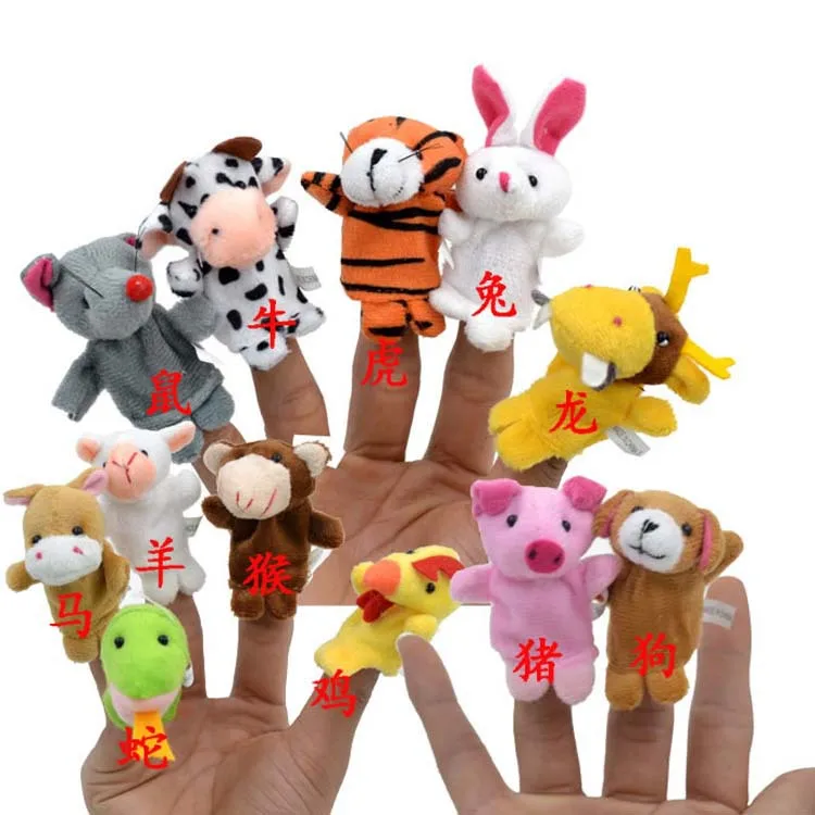 Милые Мультяшные зоологические животные, семейные пальчиковые игрушки из плюша, игрушки для детей, куклы для детей, пальчиковые куклы для мальчиков и девочек - Цвет: Zodiac(12pcs)