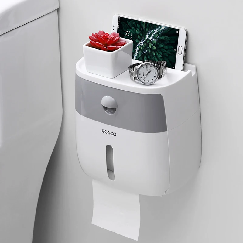 

Bathroom Toilet Paper towel Holder Wall Mount Plastic WC Toilet Paper Holder with Storage Shelf Rack Paper Storage Box
