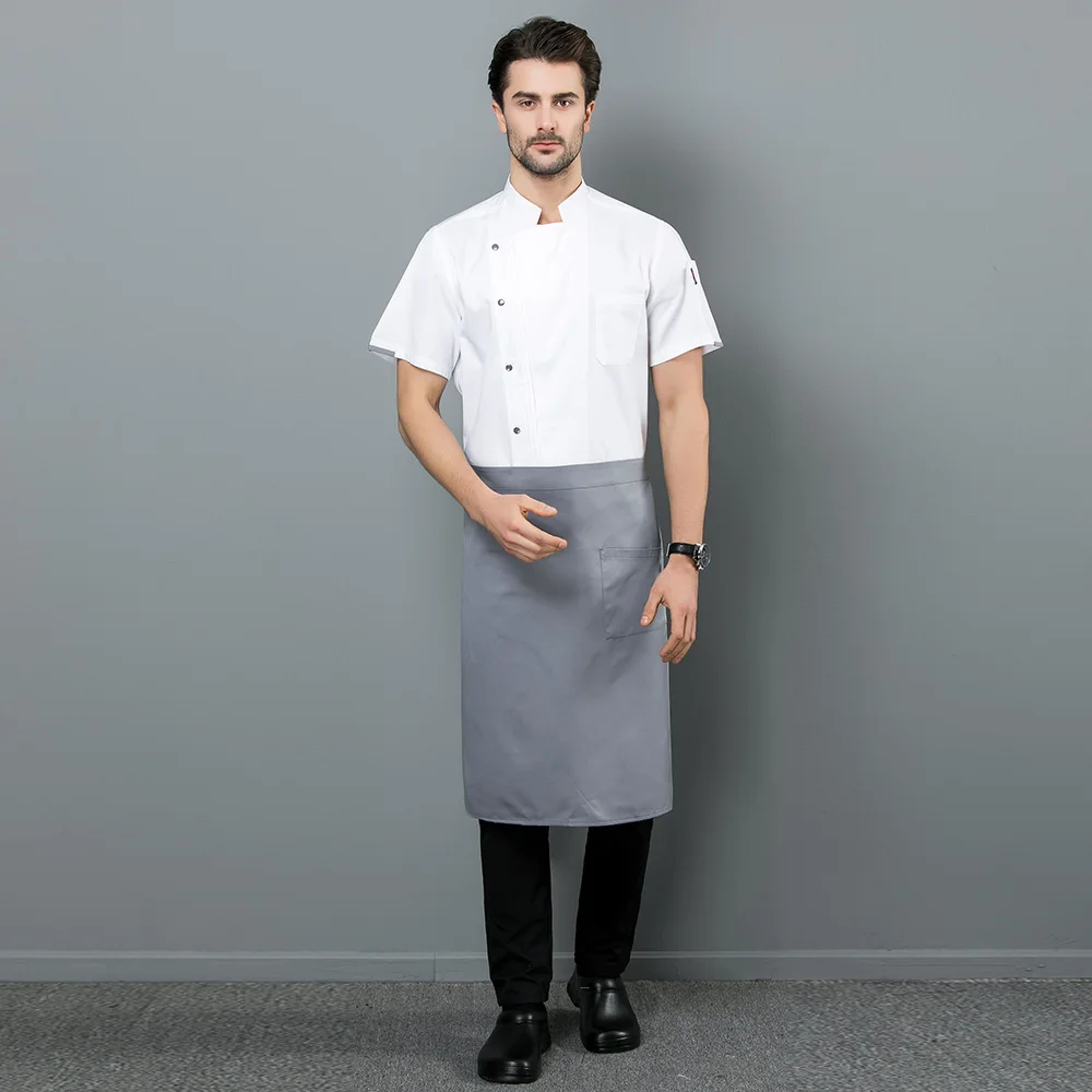 sanxiaxin White black Food Service Chef Jacket Short sleeved restaurant uniforms high quality hotel Kitchen work clothes men