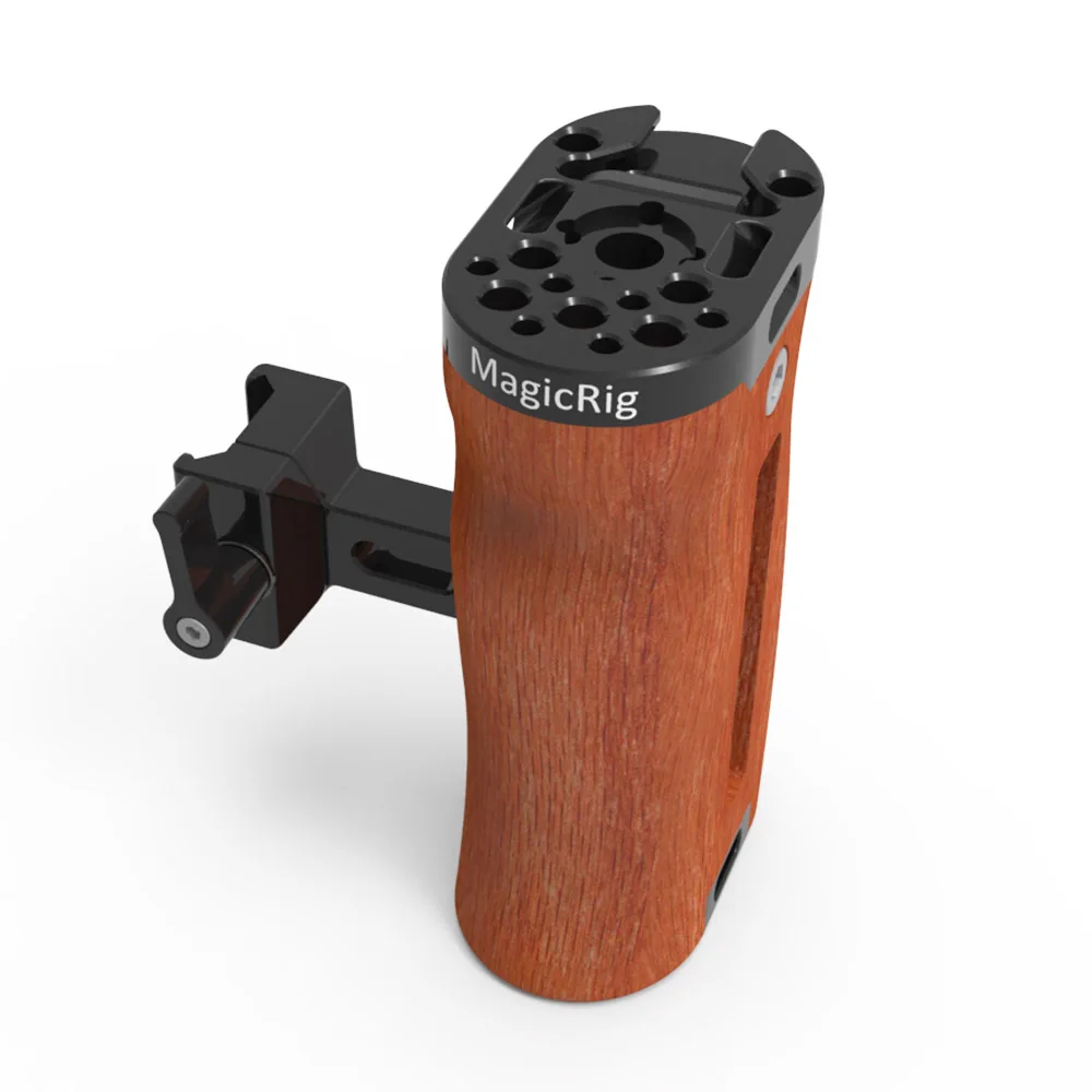 

MAGICRIG Adjustable DSLR Wooden Hand Grip Universal Side Nato Handle with Cold Shoe Mount/ARRI Mounting Point for Camera Cage