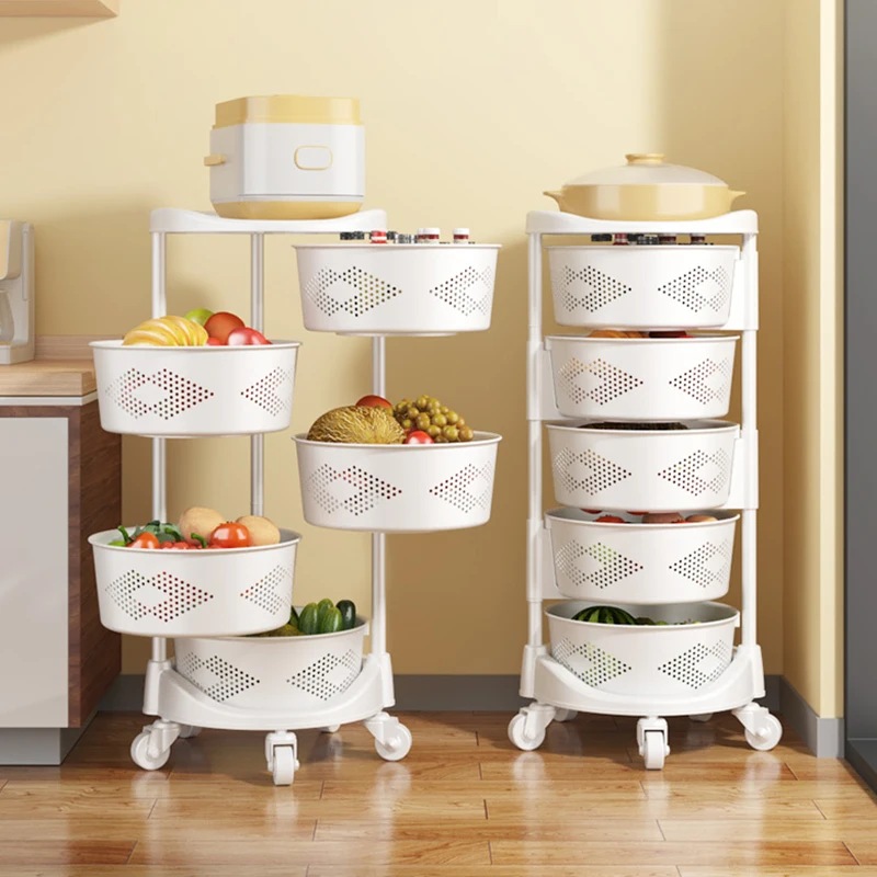 

3/4/5 Layer Kitchen Storage Rotatable Rack Corner Organizer Bathroom Trolley Multi-Layer Fruit Vegetable Basket Household Shelf