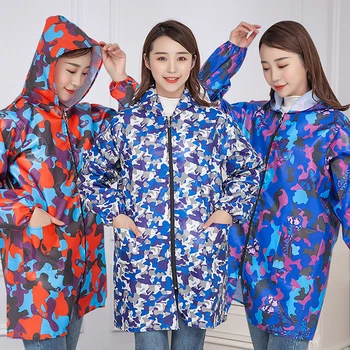 

Fashion Waterproof Kitchen Apron Unisex Long Sleeve Gown Camouflage Oil-proof Men Adult OverallsZipper Household Kitchen Clothes