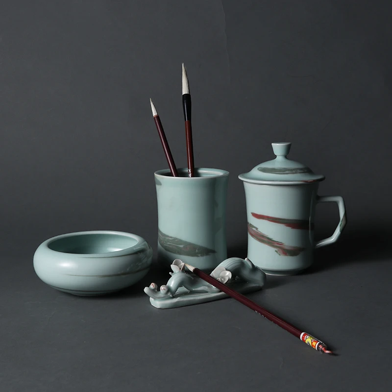 

Chinese Four Treasures,Porcelain Tea Set,Celadon Penholder ,Writing-brush Washer,Teapot Lovers Must Have Tea Accessories