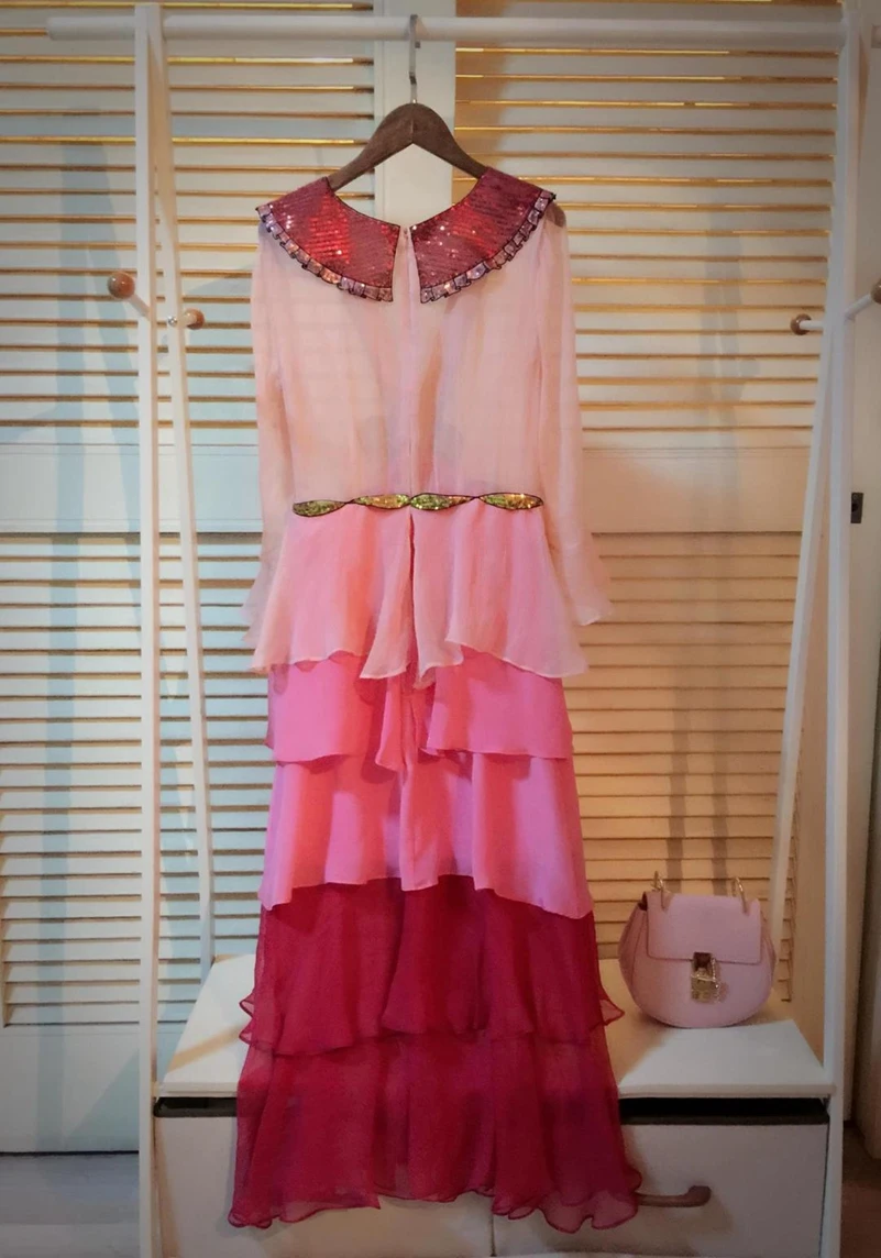 SexeMara-fashion-The-New-V-neck-Bow-Mesh-perspective-Gradient-cake-dress-Free-shipping (4)