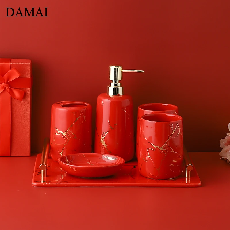 Red Ceramic Bathroom Accessories Rispa