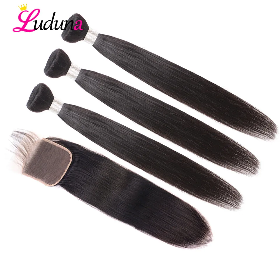 

Luduna Straight Bundles With Closure Brazilian Hair Weave Bundles With Closure Human Hair Bundles With Closure Remy