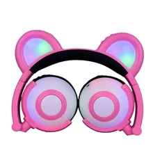 Kids Headphone For Children Boy Girls Music Foldable Support TF Card LED Light Glowing Cat Ear Cute Headset