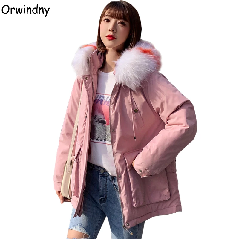Orwindny зимние женские пальто новые свободные женские пальто куртки окрашенные меховые пальто зимние большие карманы пуховая хлопковая куртка розовая теплая парка
