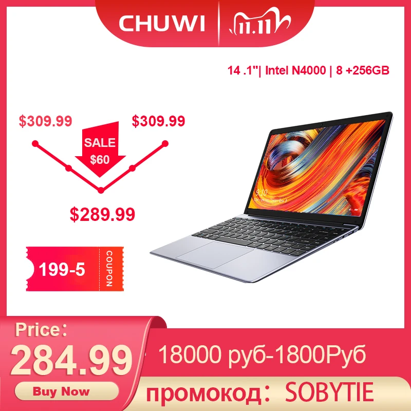 CHUWI HeroBook Pro 14.1 Inch 1920*1080 IPS Screen Intel Gemini lake N4000 Dual core Windows 10 8GB RAM 256GB SSD Laptop|Laptops| – AliExpress