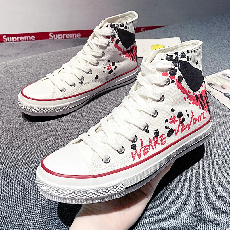 

HAROGATH Venom Print Vulcanized Shoes Men 2019 High Top Mens Canvas Shoes Spring Autumn Flat Shoes For Male Chaussure Homme