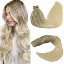 POPUKAR Platinum Blonde Balayage (17/22/60) Tape in Hair Extensions Soft Human Remy Tape Hair Extension Free Shipping