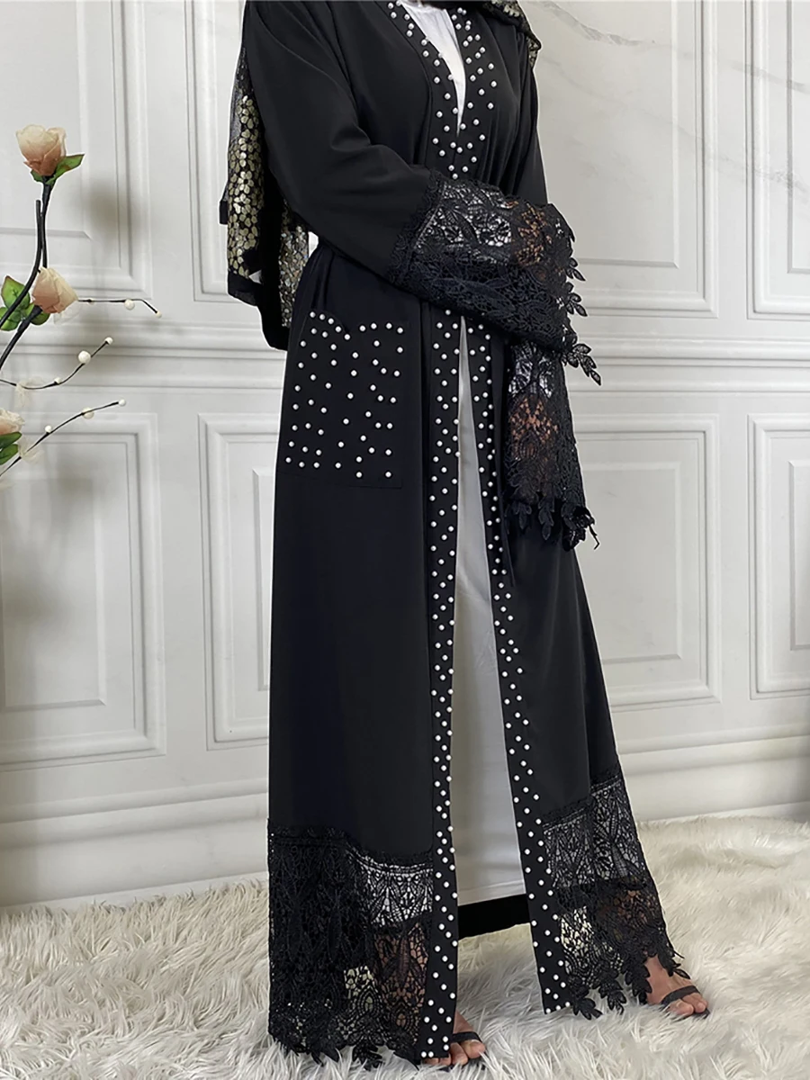 1839#Muslim Women Open Abaya Kimono Long Lace Tassel Sleeve - CHAOMENG MUSLIM SHOP