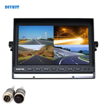 

DIYKIT 4CH 4PIN DC12V-24V 10 Inch 4 Split Quad LCD Screen Display Color Rear View Car Monitor for Car Truck Bus Reversing Camera