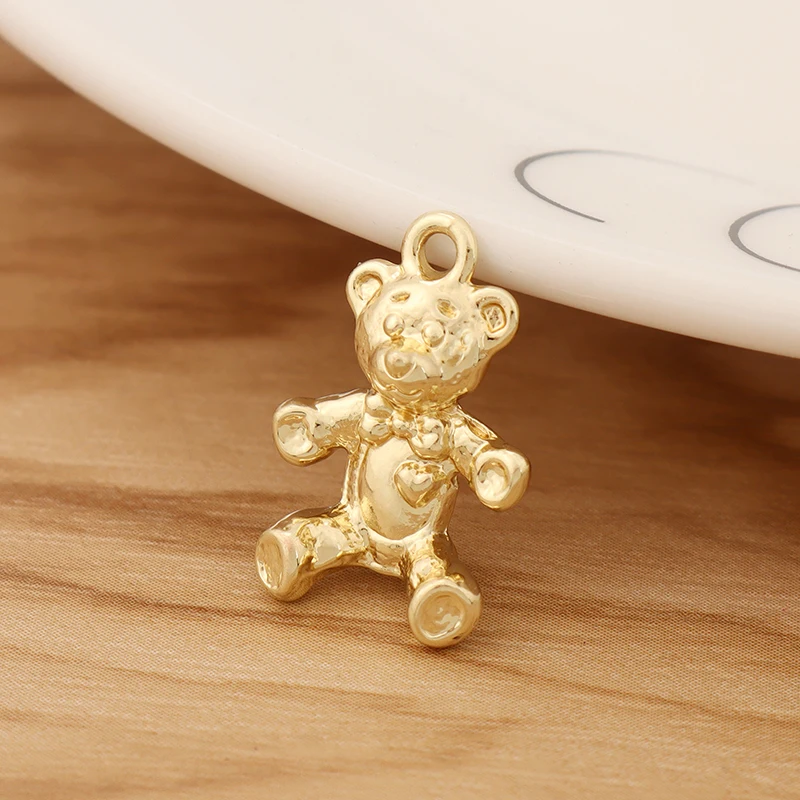 10 piezas de oso de peluche de Color dorado, abalorios para