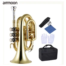 Ammoon-trompeta de bolsillo profesional, instrumento de viento de latón Plano B Bb con boquilla, guantes, cepillo de tela, funda dura de grasa